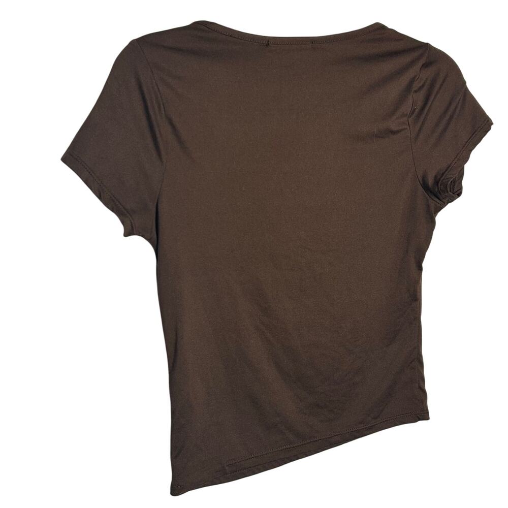 Sincerely Jules Chocolate Brown Square Neck Short Sleeve Top Minimalist Size M - Picture 7 of 8